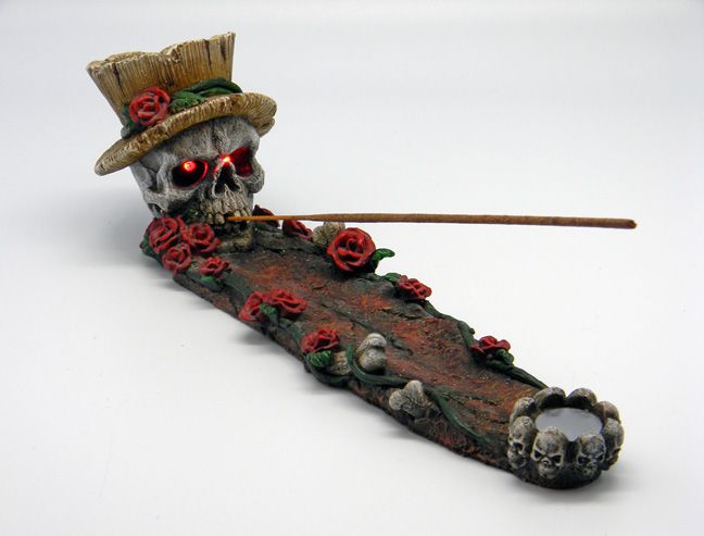 Skull with Roses Incense Burner with LED lights