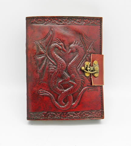 Double DRAGON Leather Journal with Lock 5 x 7 inches 