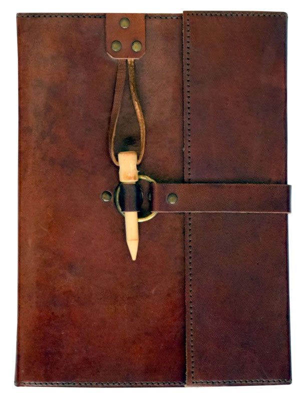 LEATHER Journal with Wood Peg 6 x 8 inches 