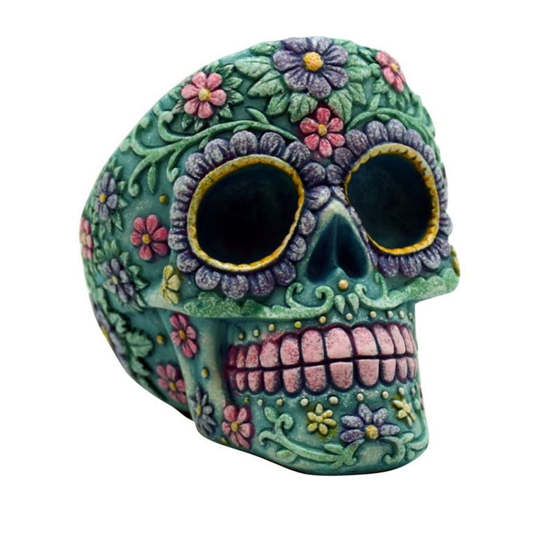 Aqua Color Sugar SKULL tall Ashtray